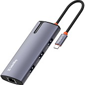 USB-хаб ColorWay USB-C - 3xUSB-A 3.0 USB-A 2.0 RJ-45 USB-C PD 100W Dark Grey (CW-HUB03)