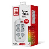 Мережевий фільтр-подовжувач ColorWay 6 розеток/4USB (Type-C PD20W + 3USB QC3.0) (38 Вт) 2 м White (CW-CHE64PDW)