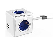 Мережевий подовжувач Allocacoc Powercube Extended на 4 розетки 2 USB 1.5 м Синій (1402BL/DEEUPC) (8718444086994)