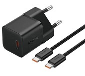 Мережевий зарядний пристрій Baseus GaN5 Fast Charger(mini) 1C 20W EU Cluster Black + Baseus Dynamic 3 Series Fast Charging Data Cable Type-C to Type-C (P10110900113-00)