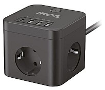 Мережевий фільтр-подовжувач iKOS C34S-CU Black (0007-CEF)