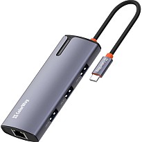 USB-хаб ColorWay USB-C - 3xUSB-A 3.0 USB-A 2.0 RJ-45 USB-C PD 100W Dark Grey (CW-HUB03)
