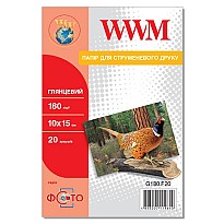 Фотопапір глянцевий WWM  180г/м кв, 10см x 15см, 20л (G180.F20)