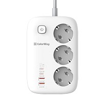 Мережевий фільтр-подовжувач СolorWay 3 розетки/4USB GaN3 Pro PD (2USB-A + 2 TYPE-C) (65W) 2M (CW-CHE34PDW)