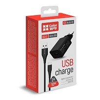 Зарядний пристрій ColorWay 1USB AUTO ID 2A (10W) Black + Кабель micro USB 1м Black