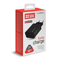 Зарядний пристрій ColorWay 1USB Quick Charge 3.0 (18W) Black