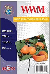 Фотопапір WWM матовий 230г/м, 10х15, 20л. (M230.F20)
