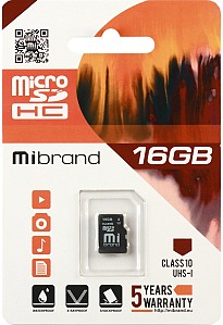 Карта пам'яті Mibrand MicroSDHC 16GB Class 10 UHS-1 (MICDHU1/16GB)