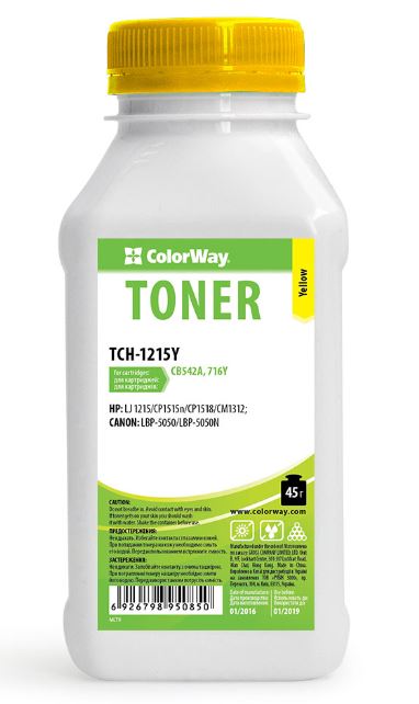 Тонер ColorWay HP CLJ CP1215/1515 Yellow 45g (TCH-1215Y)
