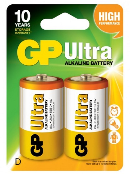 Батарейка GP Ultra Alkaline R20 D 2 шт (13AU-U2)