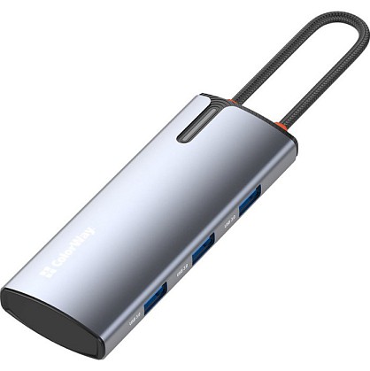 USB-хаб ColorWay USB-C - 3xUSB-A 3.0 HDMI 4K USB-C PD 100W Dark Grey (CW-HUB01)