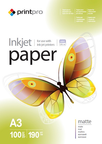 Фотопапір  PrintPro матовий 190г/м2 A3 100л (PME190100A3)