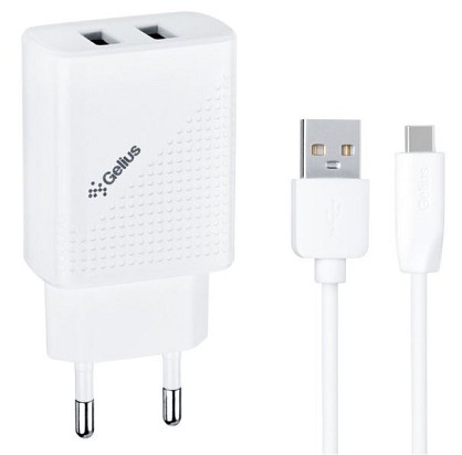 Зарядний пристрій Gelius Pro Vogue GP-HC011 2USB 2.4A 12W + Cable Type-C White