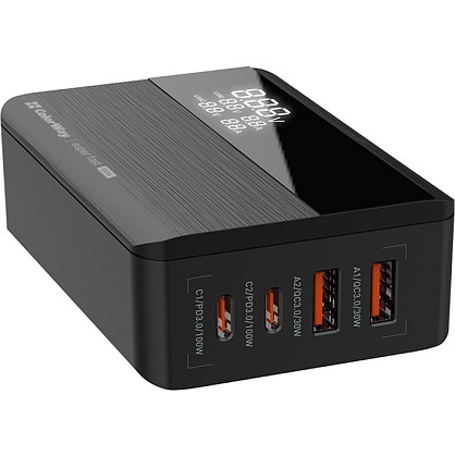 Зарядний пристрій ColorWay Power Delivery GaN (2USB-A + 2USB TYPE-C) (100W) (CW-CHS041PD-BK) Black