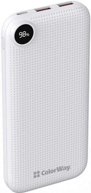 УМБ (Power Bank) ColorWay 10000mAh Slim, LCD, White