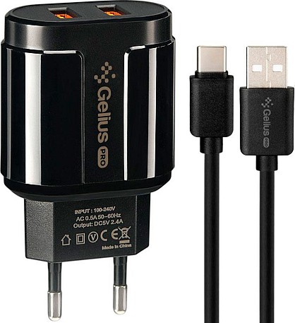 Зарядний пристрій Gelius Pro Avangard GP-HC06 2USB 2.4A 12W + Cable Type-C Black