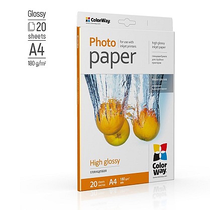 Фотопапір ColorWay глянцевий 180 г/м2, A4, 20 арк. (PG180020A4)
