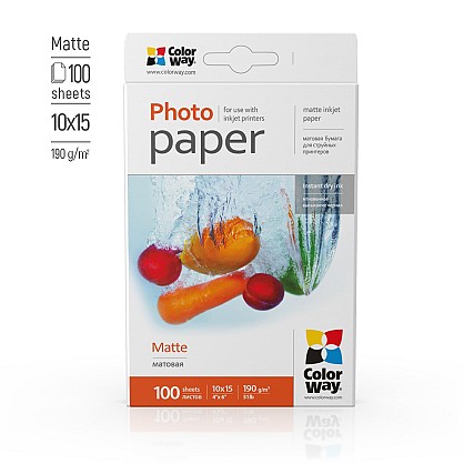 Фотопапір ColorWay матовий 190 г/м, 10х15, 100 арк. (PM1901004R)