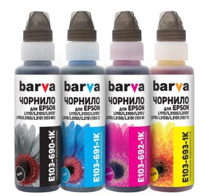 Комплект чорнила Barva Epson L1110/ L3100/ L3101/ L3110/ L3150/ L3151, C/ M/Y/ (I-BARE-E-103-1K-MP)