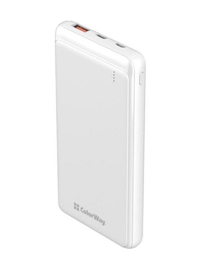 УМБ (Power Bank) ColorWay 10000mAh Slim (USB QC3.0 + USB-C Power Delivery 18W) White