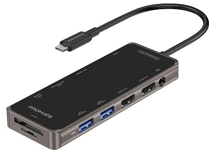 USB-хаб Promate PrimeHub-Pro USB-C PD/HDMI/VGA/2xUSB 3.0/2xUSB 2.0/RJ45/SD/MicroSD/AUX 3.5 мм Grey (primehub-pro.grey)